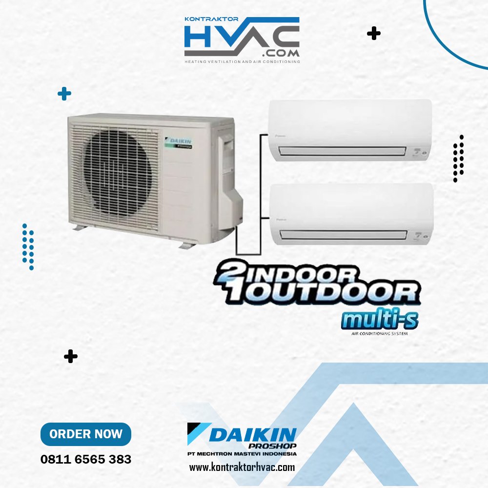 Diagram Daikin Multi S dua koneksi: satu unit outdoor terhubung ke dua unit indoor