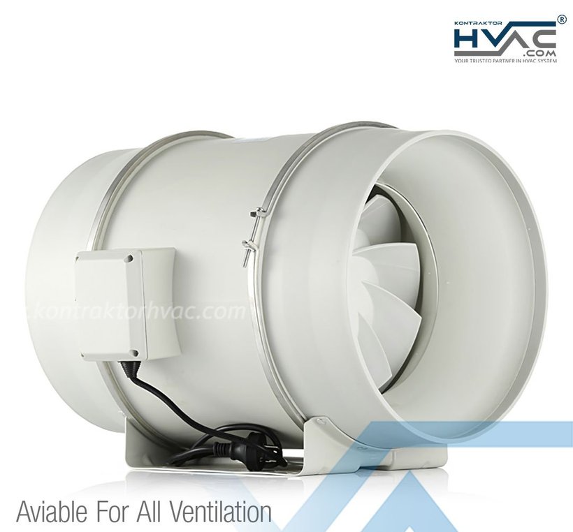 Unit inline duct fan tipe VF 315P yang dipasang di dalam jalur ducting