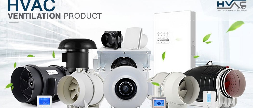 Deretan produk ventilasi berupa inline duct fan, exhaust fan, dan box fan