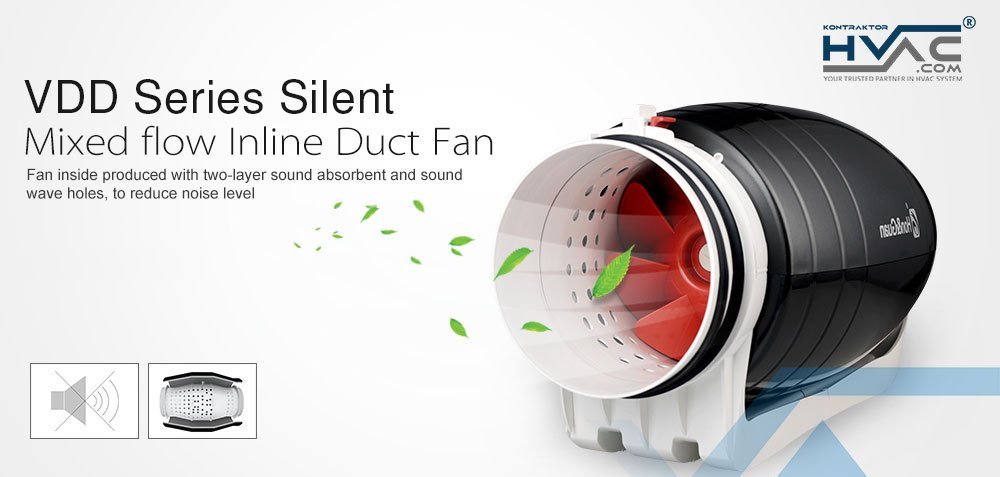 Materi seri VDD silent mixed flow inline duct fan dengan lapisan peredam suara