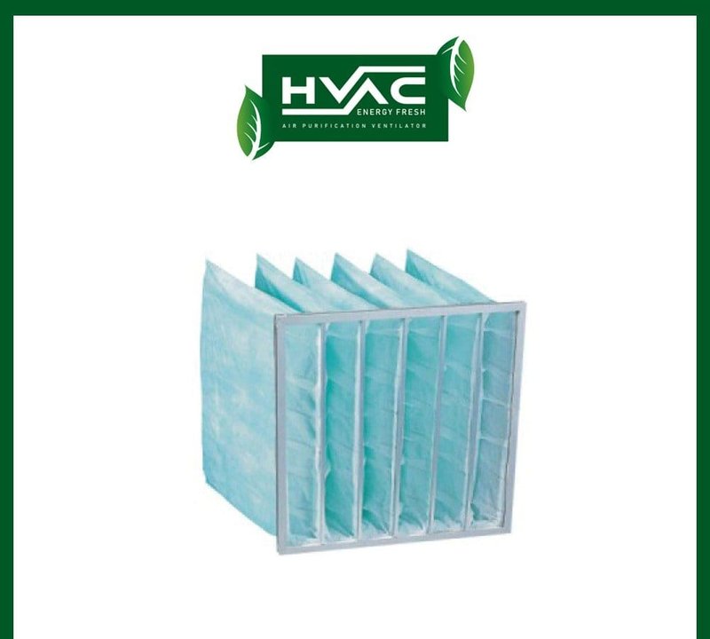 Filter medium tipe pocket berbahan kantong berwarna biru