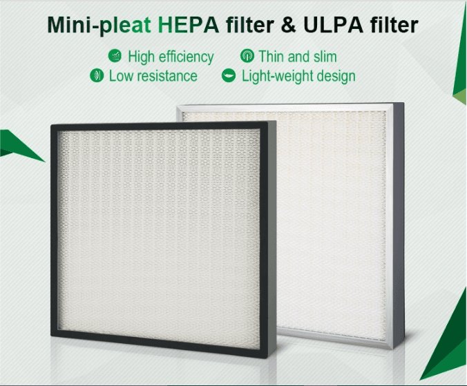 Unit HEPA filter tipe mini pleat dengan bingkai logam