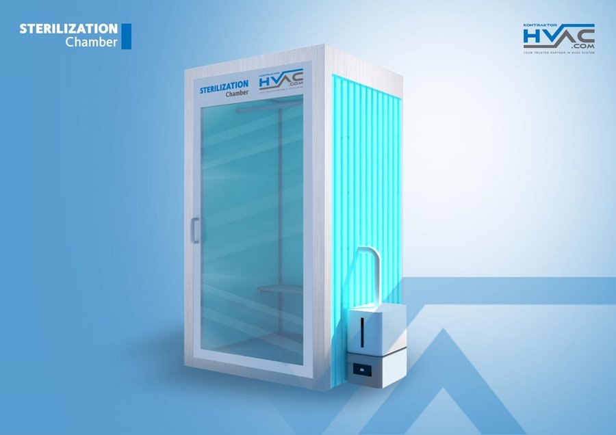 Sterilization chamber berbentuk bilik dengan lampu ultraviolet