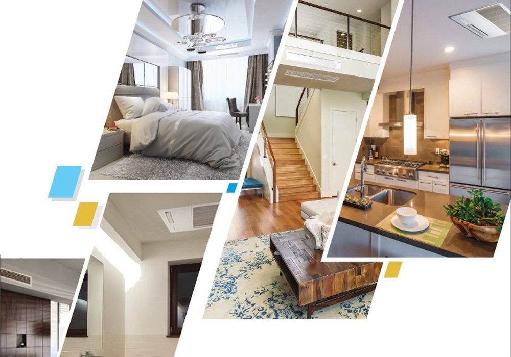 Beberapa ruangan hunian dengan unit indoor Daikin yang menyatu di plafon